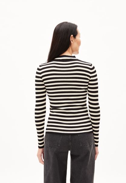 Knitwear & Cardigans Armedangels Alaania Striped Sweater Slim Fit Made Of Organic Cotton Black-Oatmilk Women